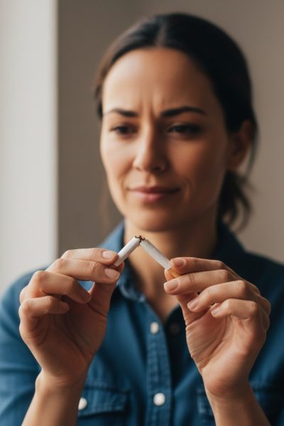 Femme qui arrête de fumer après une addiction au tabac